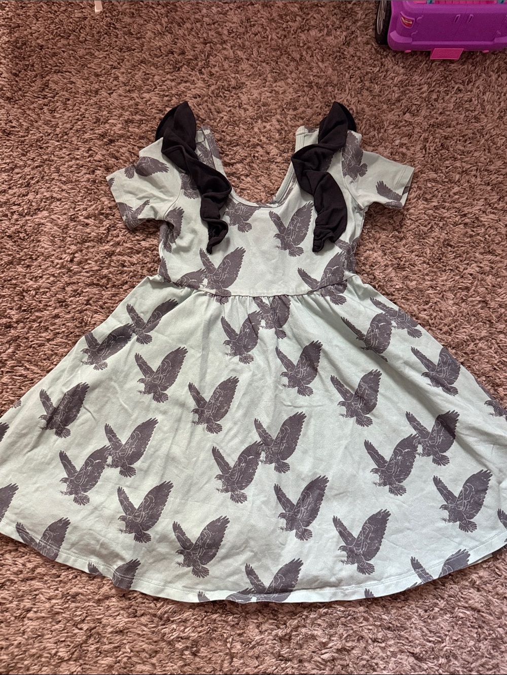 RAGS Girls' Mint Green Ruffled Eagle Print Dress